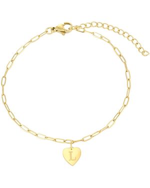 Adornia Tarnish Resistant Gold Initial Engraved Heart Paperclip Chain Bracelet - Metallic