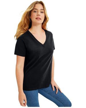 June + Vie June + Vie Plus Size Short-sleeve V-neck One + Only Tee - Blue