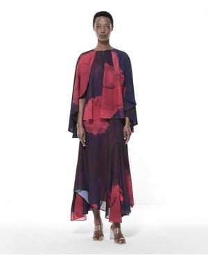 eem Paneled Printed Asymmetric Hem Maxi Skirt - Red