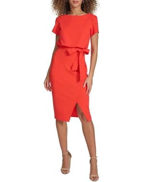 Kensie Tulip-sleeve Tie-waist Sheath Dress - Red