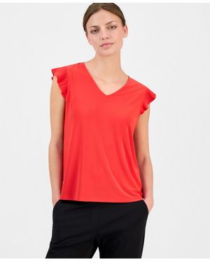 Anne Klein Essentials Petite Ruffled Sleeveless Top - Red