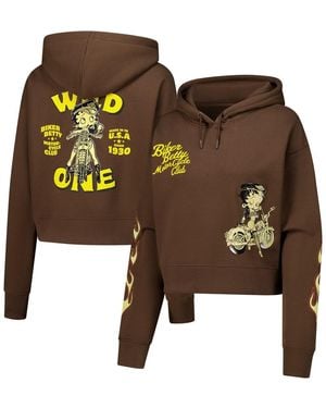 FREEZE MAX Betty Boop Cropped Pullover Hoodie - Brown