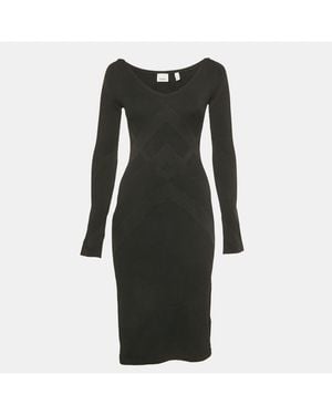 Pre-owned Burberry Black Stretch Knit Flared Mini Dress