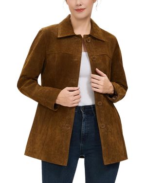 BGSD Cora Button-front Suede Leather Car Coat - Brown