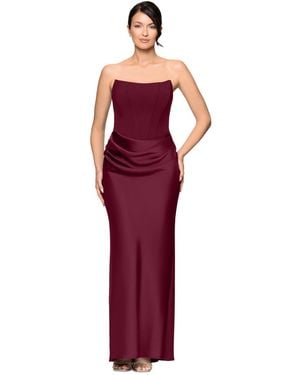 Betsy & Adam Mixed-media Strapless Corset Gown - Red