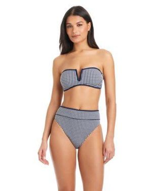 Sanctuary Check Me Out Bandeau Neck Bikini Top High Waist Swim Bottoms - Blue