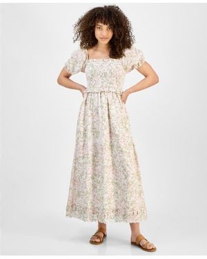 And Now This Petite Smocked Short-sleeve Cotton Maxi Dress - Natural