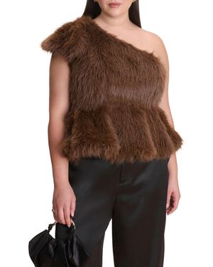 Eloquii Plus Size Faux Fur Peplum Top - Brown