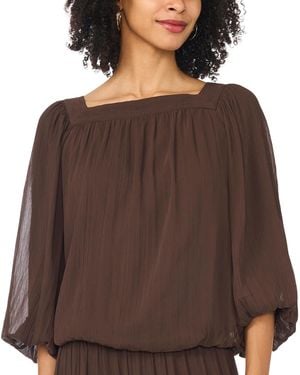 Macy's Square Neck 3/4-sleeve Bubble Blouse - Brown