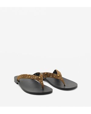Mango Die-cut Straps Suede Sandals - Green