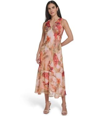 Calvin Klein V Neck Midi Dress - Pink