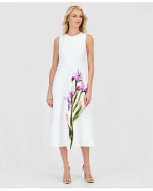 Anne Klein Placed Floral A Line Midi Dress - White