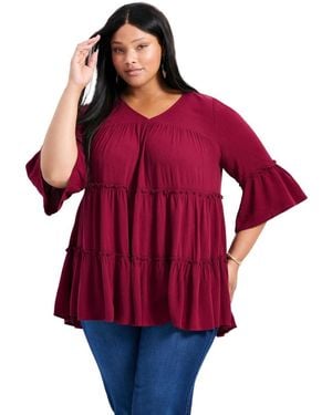 Avenue Plus Size Amy Tiered Bell Sleeve Blouse