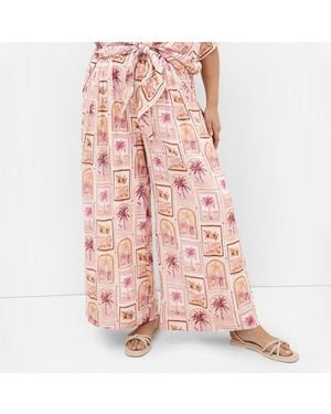 City Chic Print Wide Leg Pant - Pink