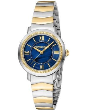 Roberto Cavalli Glam Quartz Two Tone Stainless Steel Bracelet Watch - Blue