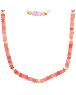Roxy Waterproof Yellow Beads Onyx Adjustable Necklace - Pink