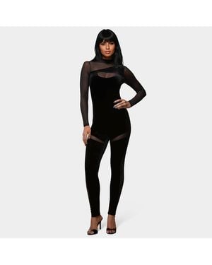 Bebe X Ciara Combo Velour And Mesh Catsuit - White