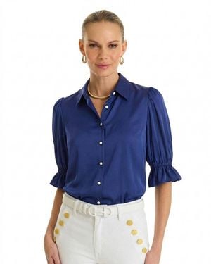 The Noli Shop Cindy Ruffle Sleeve Blouse - Blue