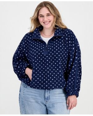 Planet Heart Plus Size Mock Neck Half Zip Long Fleece Pullover - Blue