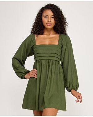 City Studios Pleated Tie Back Long-sleeve Baby Doll Dress - Green