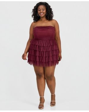 B Darlin Trendy Plus Size Glitter Ruffled Strapless Dress - Red