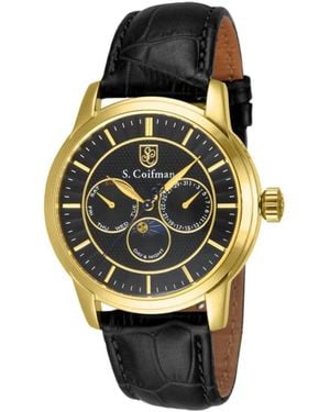 INVICTA WATCH S.coifman Chronograph Dial Leather Strap Watch - Black