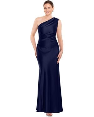 Betsy & Adam Petite One-shoulder Sheath Gown - Blue
