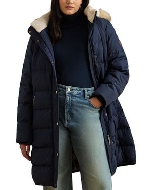 Ralph Lauren Plus Size Down Hooded Channel-quilted Puffer Coat - Blue