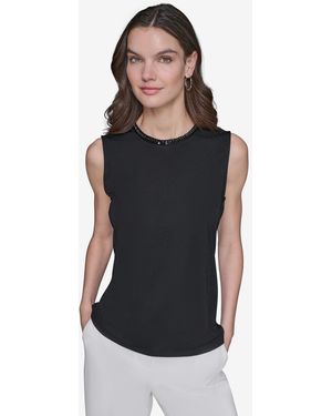 売れ筋商品|||カールラガーフェルド カットソー トップス レディース Women's Contrast-Trim Sleeveless Top Black & Soft White Karl Lagerfeld Sleeveless Black & White Top Womens sz XL | eBay