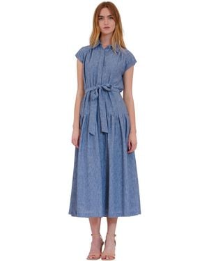 Julia Jordan Cap-sleeve Collared Button-front Midi Dress - Blue
