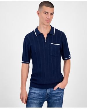 Karl Lagerfeld Half-zip Knit Polo Shirt - Blue