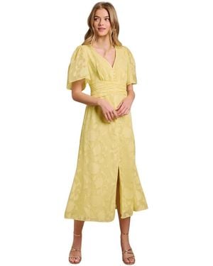 Oasis Button Jacquard Midi Dress - Yellow