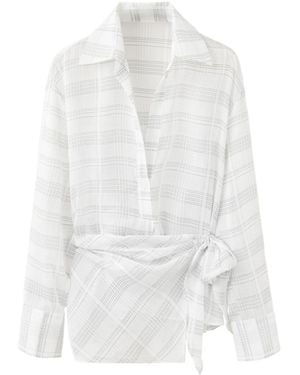 Mango Bow Check Shirt - White