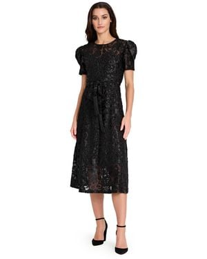 Tahari Puff Short-sleeve Burnout Dress - Black