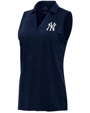 Antigua New York Yankees Layout Sleeveless Polo Shirt - Blue