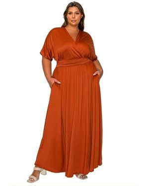 L I V D Plus Size Raffi Empire Waist Pocket Maxi Dress - Orange