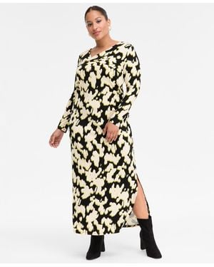 INC International Concepts Plus Size Printed Crossover-neck Maxi Dress - White