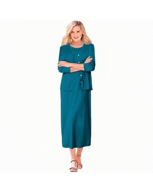 Woman Within Within Lettuce Trim Knit Jacket Dress - Blue