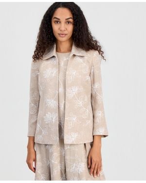 Kasper Petite Floral Embroidery Wing Collar Jacket - Natural