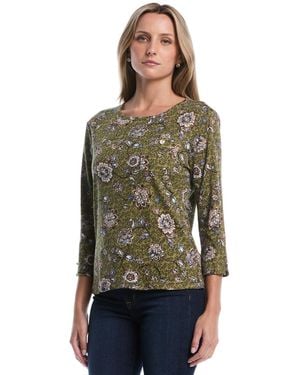 Rafaella Petite Floral 3/4-sleeve Rib-knit T-shirt - Green