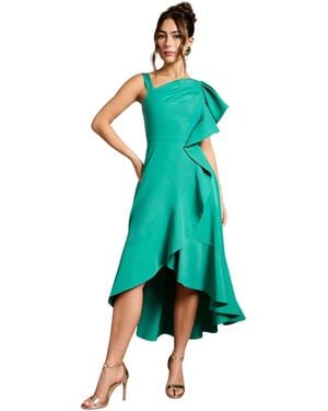 Coast One Shoulder Crepe Ruffle Midi Dress - Green