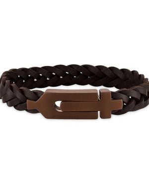 Bulova Brown Leather Braided Bracelet - Black