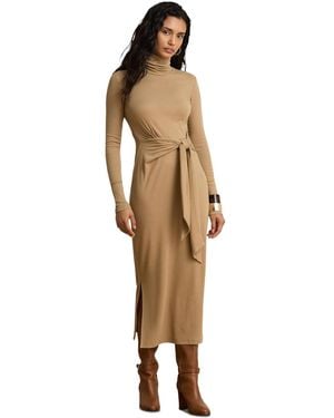 Ralph Lauren Tie-front Turtle Neck Dress - Metallic