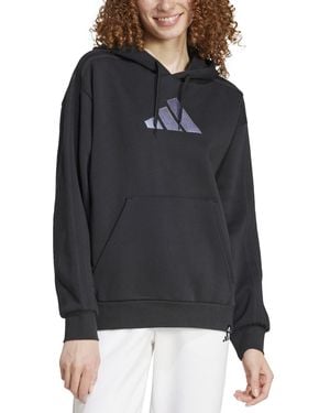 adidas Holiday Graphic 3-stripes Oversized Hoodie - Black