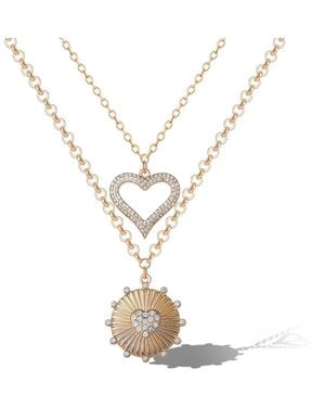 Jessica Simpson 2-piece Gold & Silver Heart And Eye Layered Necklace Set - White