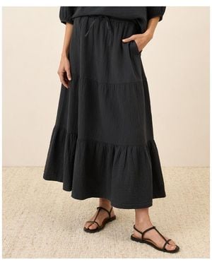 Pact Organic Cotton Coastal Double Gauze Tiered Maxi Skirt - Black