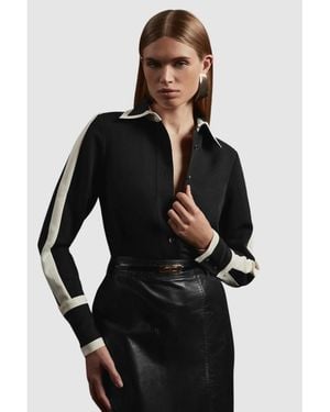 Karen Millen Color Block Twill Woven Shirt - Black
