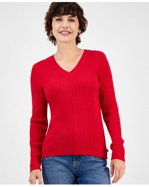 Nautica V-neck Cable Knit Sweater - Red
