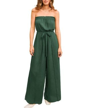 CUPSHE Strapless Smocked Wide-leg Jumpsuit - Green