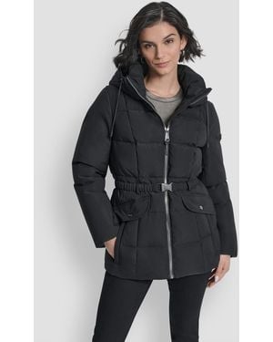 DKNY Belted Hooded Puffer Coat - Black